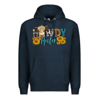 Navy Western Howdy Heifer With Simmental Cow Premium Hoodie - LillyAllenDesigns