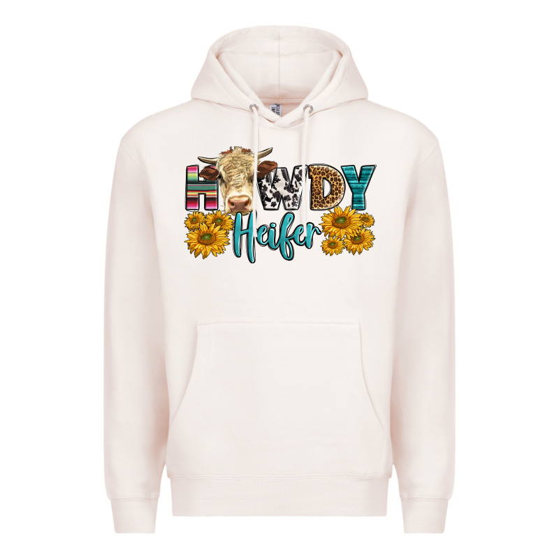 Western Howdy Heifer With Simmental Cow Premium Hoodie by LillyAllenDesigns | Teevron