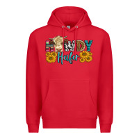 Red Western Howdy Heifer With Simmental Cow Premium Hoodie - LillyAllenDesigns