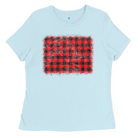 Baby Blue distressed buffalo plaid background Ladies Tee - CowCowDesign