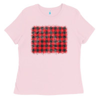 Bubblegum Pink distressed buffalo plaid background Ladies Tee - CowCowDesign