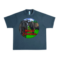 Midnight Navy Black Angus Cattle and Bull Merry Christmas Urban Heavy Tee - RanaPortraitStore