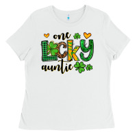 White One lucky auntie St. Patrick's Ladies Tee - OliviaCreatesArt