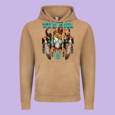 Wild Soul Bull Skull Vintage Hoodie Designed By Fadigitalartstudio