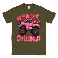 Army Green Heart crusher pink monster truck Valentine's Day Classic Tee - HowdyJamesFarm