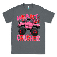 Charcoal Heather Heart crusher pink monster truck Valentine's Day Classic Tee - HowdyJamesFarm