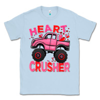 Dusty Blue Heart crusher pink monster truck Valentine's Day Classic Tee - HowdyJamesFarm