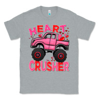 Heather Grey Heart crusher pink monster truck Valentine's Day Classic Tee - HowdyJamesFarm