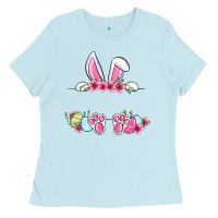 Baby Blue Easter bunny name frame Ladies Tee - OliviaCreatesArt