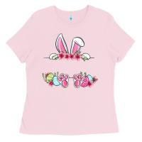 Bubblegum Pink Easter bunny name frame Ladies Tee - OliviaCreatesArt