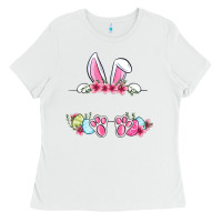 White Easter bunny name frame Ladies Tee - OliviaCreatesArt