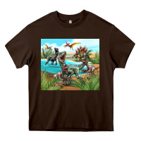 Chocolate Brown dinosaurs Heavy Core Tee - TumblerDesignByShophia