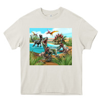 Cream dinosaurs Heavy Core Tee - TumblerDesignByShophia