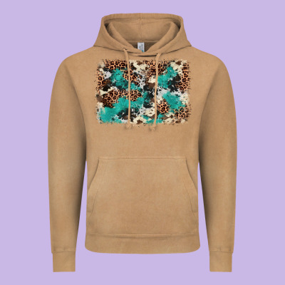 Cowhide Turquoise Glitter Vintage Hoodie Designed By Fadigitalartstudio