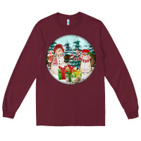 Burgundy Christmas snowman Long Sleeve Tee - FaDigitalArtStudio