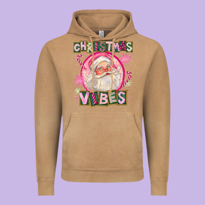 Pink Christmas Vibes Santa Vintage Hoodie Designed By Fadigitalartstudio
