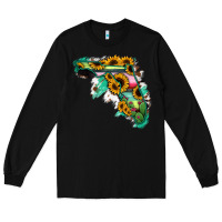Black Florida Map Sunflower Cactus Serape Long Sleeve Tee - RanaPortraitStore