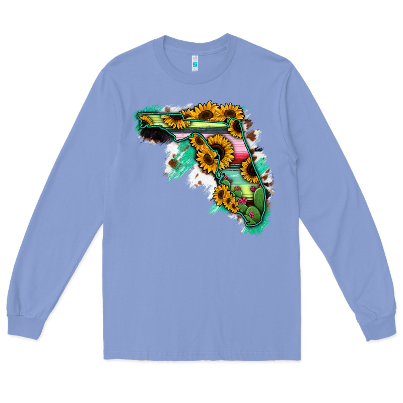 Florida Map Sunflower Cactus Serape Long Sleeve Tee by RanaPortraitStore | Teevron