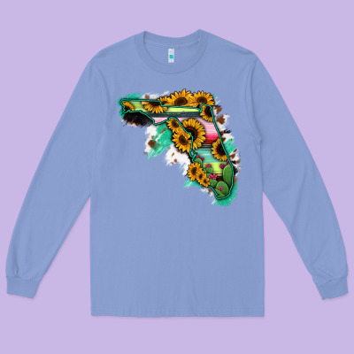 Florida Map Sunflower Cactus Serape Long Sleeve Tee Designed By Ranaportraitstore