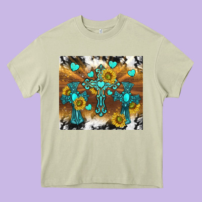 Western Crosses And Sunflowers Heavy Core Tee Designed By Tumblerdesignbyshophia