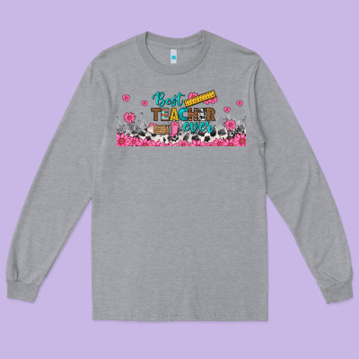 Best Teacher Ever Libbey Glass Long Sleeve Tee Designed By Bundleandbundleshop