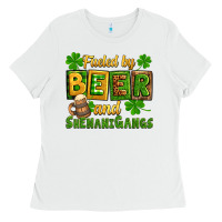 White St. Patrick's Fueled by beer and shenanigangs Ladies Tee - OliviaCreatesArt