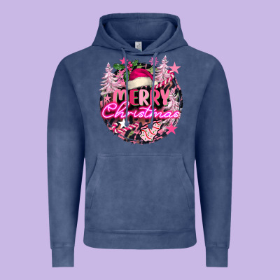 Pink Merry Christmas Vintage Hoodie Designed By Fadigitalartstudio