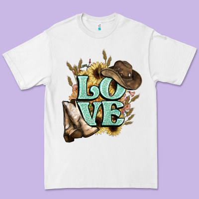 Love Boots Hat Western Cowboy Premium Tee Designed By Howdyjamesfarm