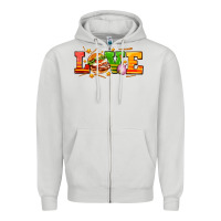 Dove Grey love with hamburger Zipper Hoodie - AdoDesignShop