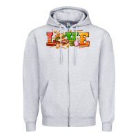 Heather Grey love with hamburger Zipper Hoodie - AdoDesignShop