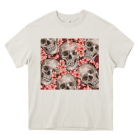Cream skulls and flowers Heavy Core Tee - TumblerDesignByShophia