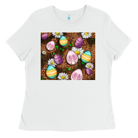 White Easter rabbit eggs Ladies Tee - OliviaCreatesArt