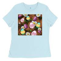 Baby Blue Easter rabbit eggs Ladies Tee - OliviaCreatesArt