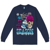 Navy tis the season winter skull Long Sleeve Tee - FaDigitalArtStudio