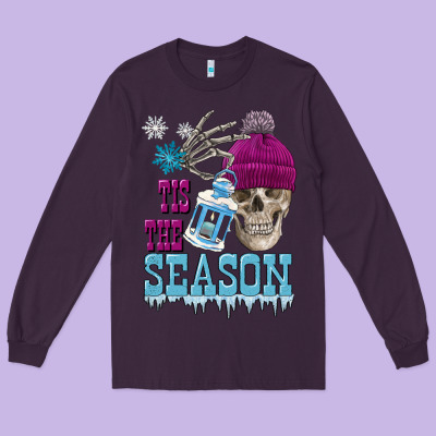 Tis The Season Winter Skull Long Sleeve Tee Designed By Fadigitalartstudio