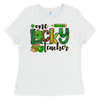 White St. Patrick's One lucky Teacher Ladies Tee - OliviaCreatesArt