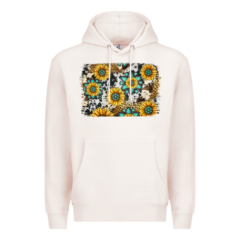 Gemstone Sunflower Cowhide Background Premium Hoodie by Jasminsmagicworld | Teevron