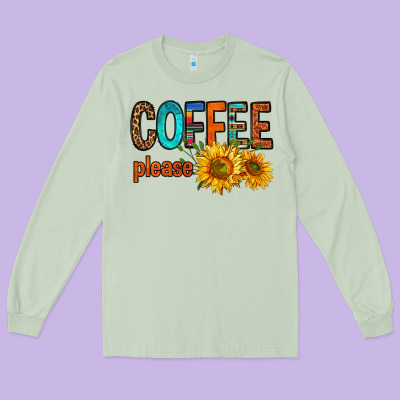Coffee Please Western Doodle Letters Long Sleeve Tee Designed By Fadigitalartstudio