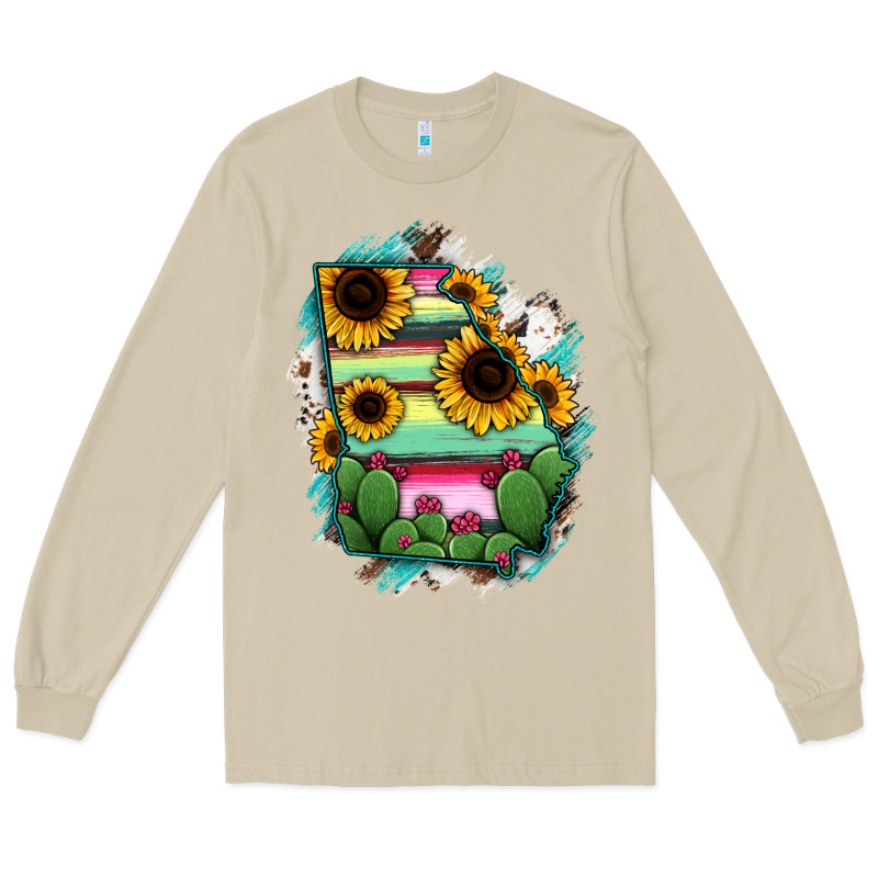 Georgia Map Sunflower Cactus Serape Long Sleeve Tee by RanaPortraitStore | Teevron