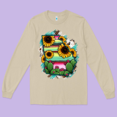 Georgia Map Sunflower Cactus Serape Long Sleeve Tee Designed By Ranaportraitstore