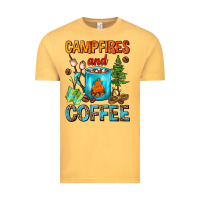 Vintage Mustard Campfires And Coffee Camping Coffee Vintage Tee - FaDigitalArtStudio
