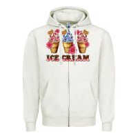 Oatmeal Heather floral ice cream Zipper Hoodie - AdoDesignShop