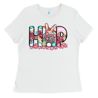 White Easter Day Hop bunny Ladies Tee - OliviaCreatesArt