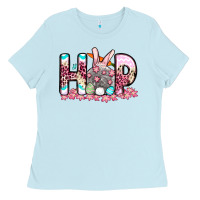 Baby Blue Easter Day Hop bunny Ladies Tee - OliviaCreatesArt