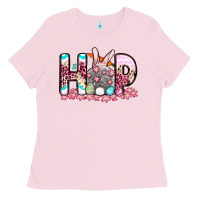 Bubblegum Pink Easter Day Hop bunny Ladies Tee - OliviaCreatesArt