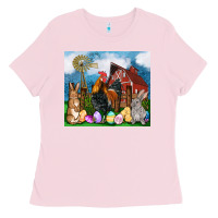 Bubblegum Pink Farm animals 20oz Ladies Tee - OliviaCreatesArt