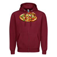 Burgundy big pizza Zipper Hoodie - AdoDesignShop