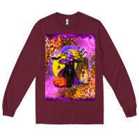 Burgundy witchy cat Long Sleeve Tee - BundleAndBundleShop