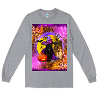 Heather Grey witchy cat Long Sleeve Tee - BundleAndBundleShop