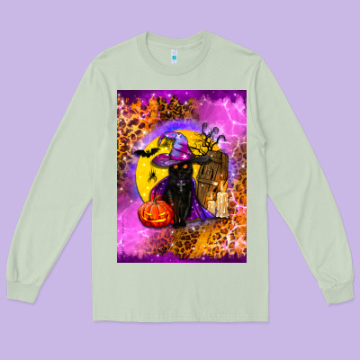 Witchy Cat Long Sleeve Tee Designed By Bundleandbundleshop